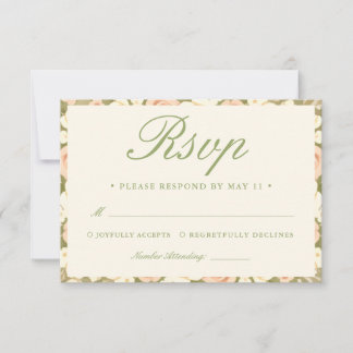 Cartão RSVP Modern Sage Green & Vintage Ivory Floral Wedding