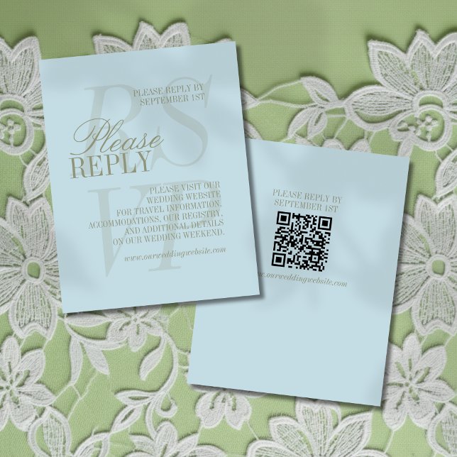 Cartão RSVP Modern Script Citrus blue QR Formal Wedding  (Invite guest to give their response for your big day with this Modern Script Citrus Blue Formal RSVP)