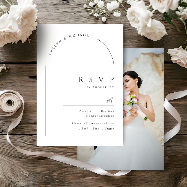 Cartão RSVP Modern Script Minimalist Photo Arch Wedding (Modern Script Minimalist Photo Arch Wedding RSVP Card)