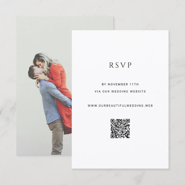 Cartão RSVP Modern Simple Photo QR Code Wedding (Frente/Verso)