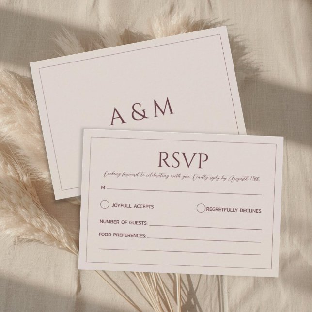 Cartão RSVP Modern simple tan minimalist wedding (Criador carregado)