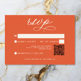 Cartão RSVP Modern Sunset Orange Script Minimamente Casamento