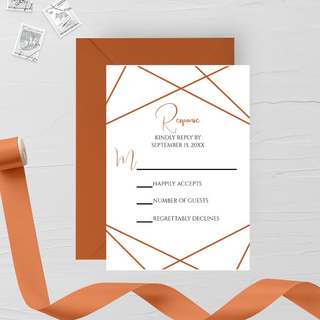 Cartão RSVP Modern Terracotta and White Geometric Wedding (Criador carregado)