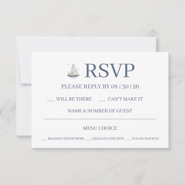 Cartão RSVP Modern Watercolor Coastal Seascape Wedding (Frente)