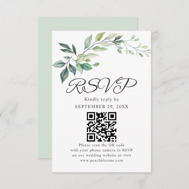 Cartão RSVP Modern Watercolor Eucalyptus Leaves Greenery (Frente/Verso)