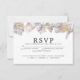 Cartão RSVP Modern Watercolor Tropical Foliage Mauve Dourado