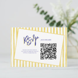 Cartão RSVP Modern Yellow Hand Written Stripe QR Code Wedding