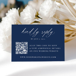 Cartão RSVP Moderna Caligrafia Elegante Código QR Naval Casame