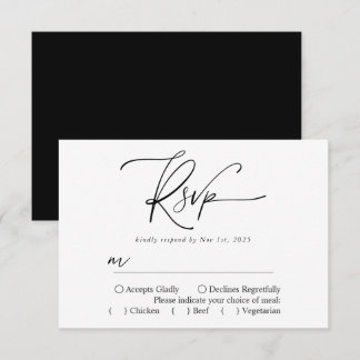 Cartão RSVP Moderna Caligrafia Simples Preta e Branca Elegante