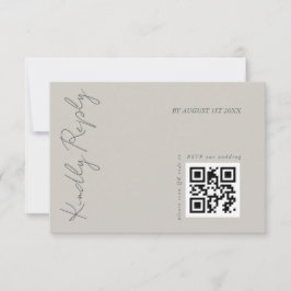 Cartão RSVP Moderno código QR de casamento cinza quente e eleg