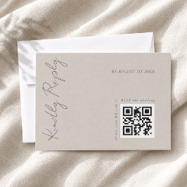 Cartão RSVP Moderno código QR de casamento cinza quente e eleg