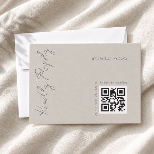 Cartão RSVP Moderno código QR de casamento cinza quente e eleg