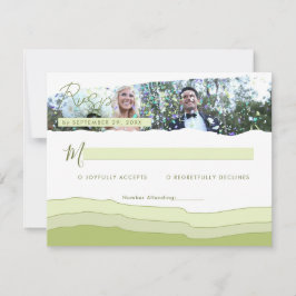 Cartão RSVP Moderno de Casamento Personalizado de Foto Verde P