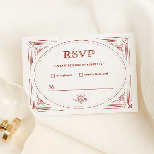 Cartão RSVP Moderno Deco   Prata Claro Branco com Casamento Ve