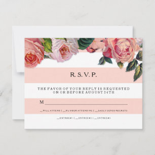 Cartão RSVP MODERNO Elegante Listras Largas com Rosas, Respost