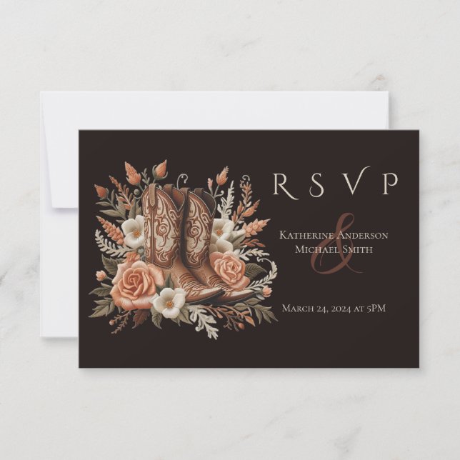 Cartão RSVP Moderno País Elegante - Flores Ocidentais (Frente)