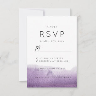 Cartão RSVP Moderno Roxo Abstrato Aquarela Chique Casamento