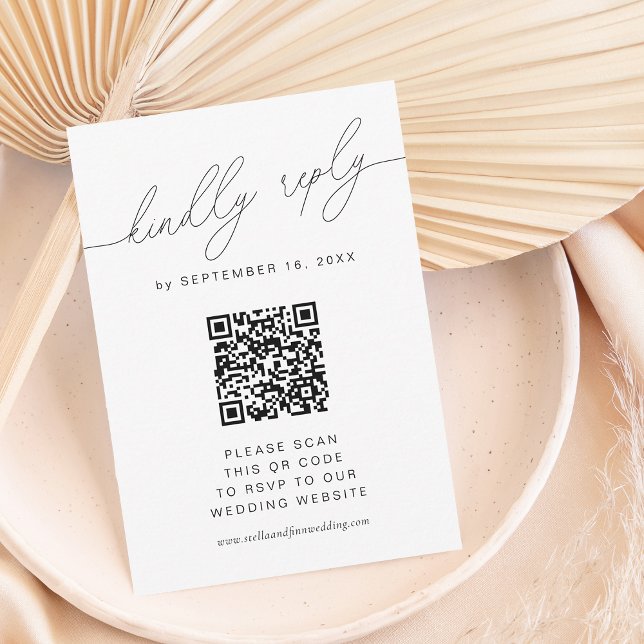 Cartão RSVP Moderno Script Elegante C/ Código QR (Modern Elegant Scrip W/ QR Code RSVP Card)