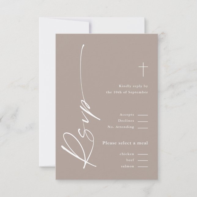 Cartão RSVP Moderno Script Elegante Neutro em Gênero Boho Bati (Frente)
