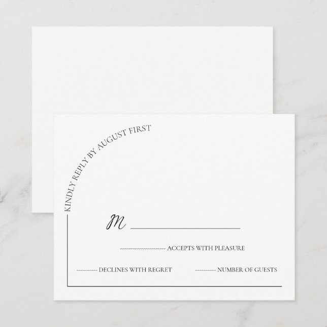 Cartão RSVP Moderno Simples Branco Preto  (Frente/Verso)