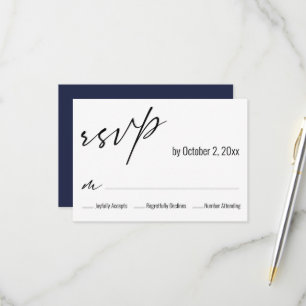 Cartão RSVP Moderno Simples Elegante Casamento de Volta Azul M