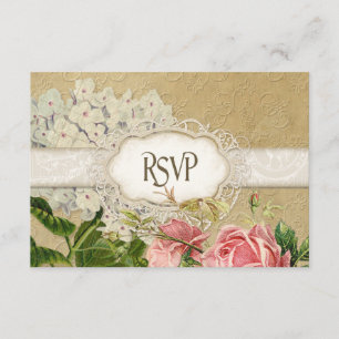 Cartão RSVP Moderno Vintage Lace Tea Sained Hydrangea em Rosas
