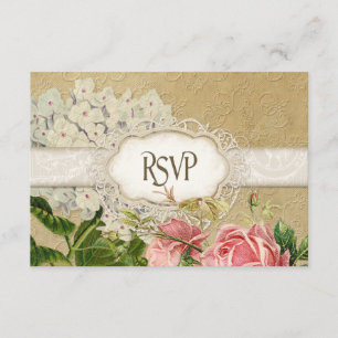 Cartão RSVP Moderno Vintage Lace Tea Stainea Hydrangea n Rosas