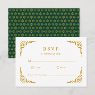 Cartão RSVP Moldura Barroca Verde Esmeralda Ornamental Realeza