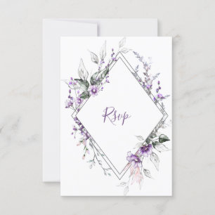 Cartão RSVP Moldura de Diamante Roxo e Blush  