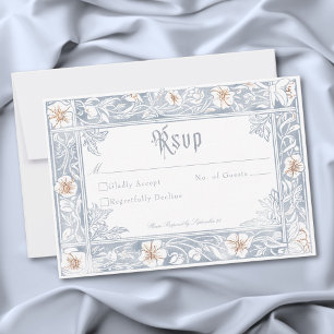 Cartão RSVP Moldura de Fantasia Medieval Azul Dourado Casament