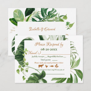 Cartão RSVP Moldura de Folhas de Monstera Verde de Casamento A