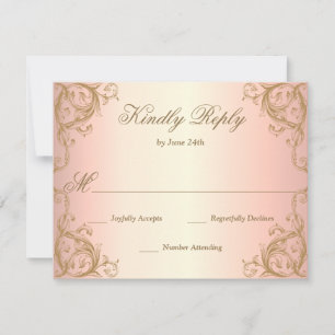 Cartão RSVP Moldura Decorativa Borda Dourado Rosa