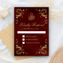 Moldura Dourada Antiga Casamento Islâmico Vermelho