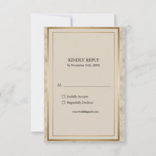Cartão RSVP Moldura Dourada Elegante Casamento Minimalista
