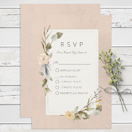 Cartão RSVP Moldura Floral Boho Seca Rosa Casamento