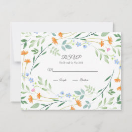 Cartão RSVP Moldura Floral Misturada por Aquarela
