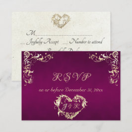 Cartão RSVP Moldura Ornamentada & Coração - Ameixa