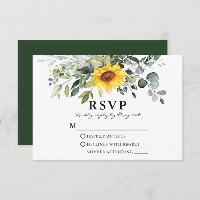Cartão RSVP Moleiro-de-vidro-botânico Casamento de girassol (Frente/Verso)