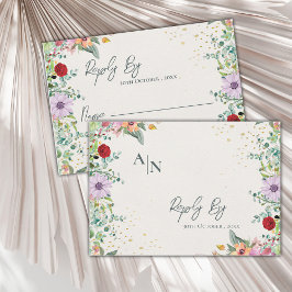Cartão RSVP Monograma Chic Watercolor Wildflower Wedal