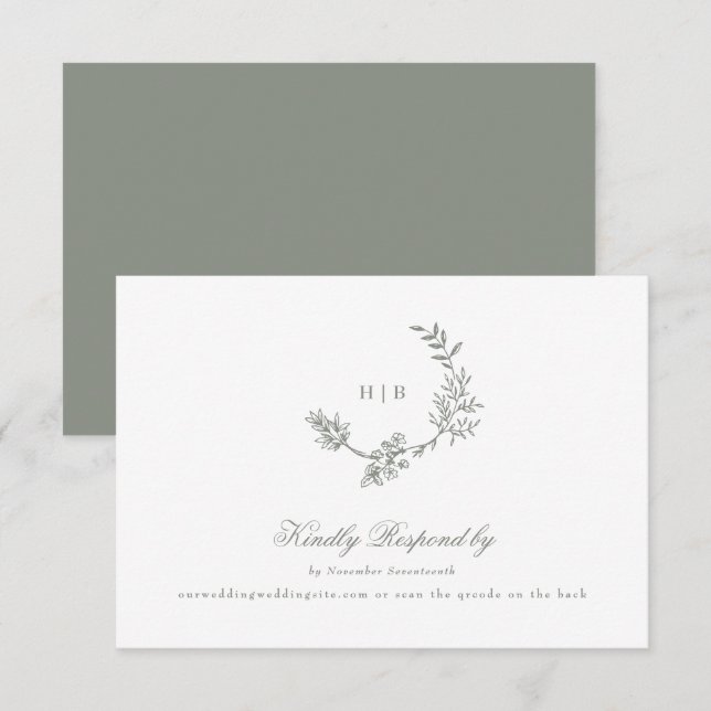 Cartão RSVP Monograma clássico Sage Green - Linha de casamento (Frente/Verso)