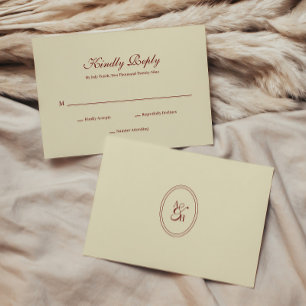 Cartão RSVP Monograma Clássico Simples de Casamento em Creme M