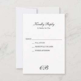 Cartão RSVP Monograma de casamento elegante em preto e branco