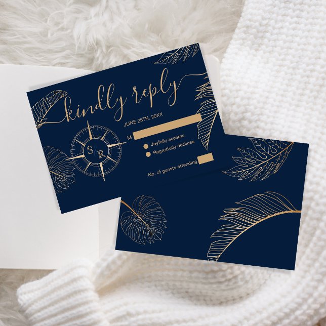 Cartão RSVP Monograma do Passaporte de Casamento de Destino (destination wedding compass)