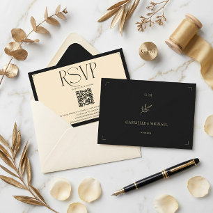 Cartão RSVP Monograma Espanhol Creme e Casamento em Código QR
