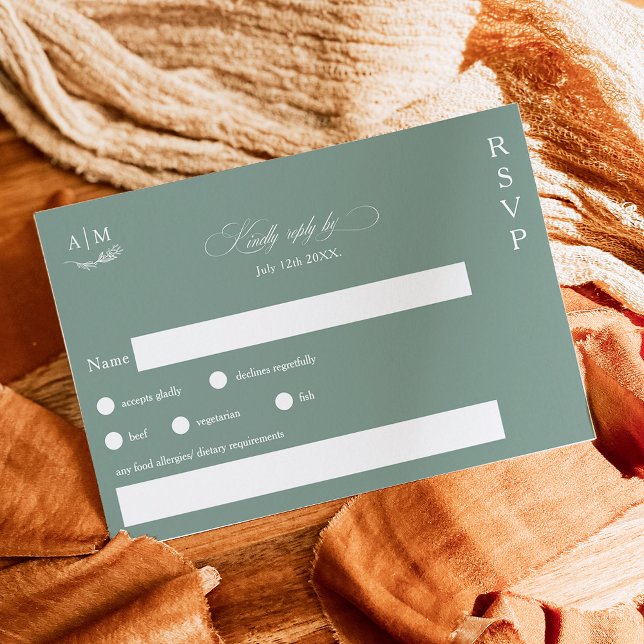 Cartão RSVP Monograma floral clássico Sage Green Casado (Criador carregado)