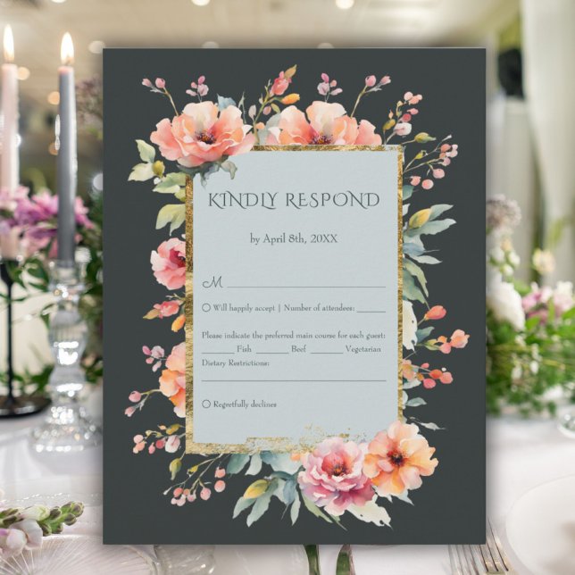 Cartão RSVP Monograma Floral Rosa-Rosa-Russo-Escuro (Dark Sage Green Rustic Pink Floral Monogram RSVP Card)