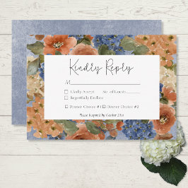 Cartão RSVP Monograma Floral Russo Azul e Laranja Queimado