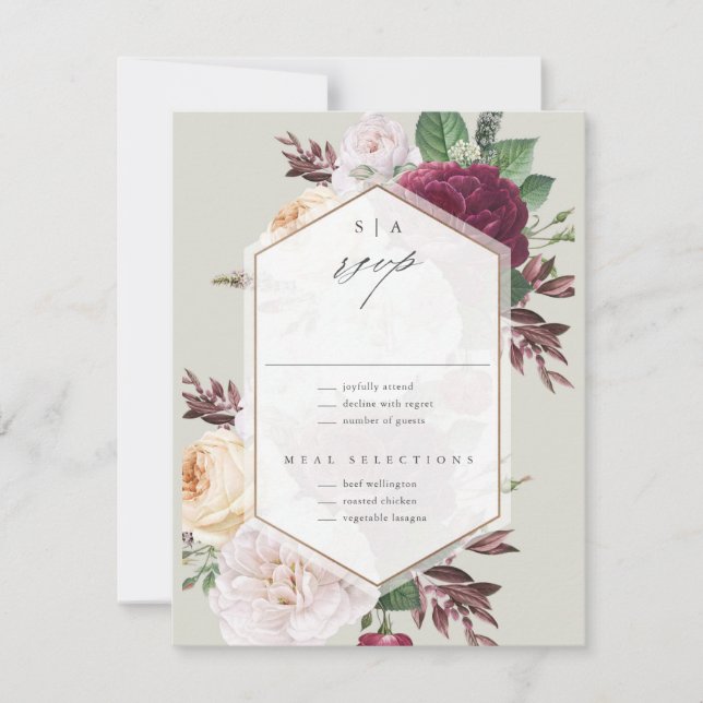 Cartão RSVP Monograma Floral Wedding (Frente)