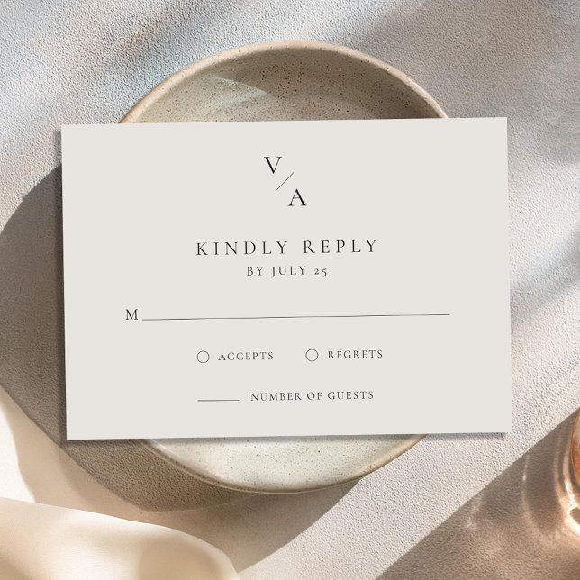 Cartão RSVP Monograma Moderno Elegante Casamento Negro e de Ma (Criador carregado)