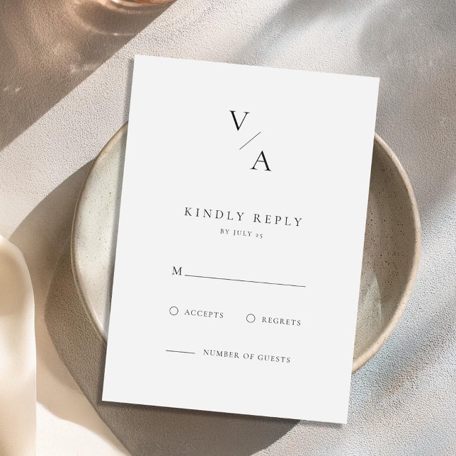 Cartão RSVP Monograma Moderno Elegante Casamento Preto e Branc (Criador carregado)